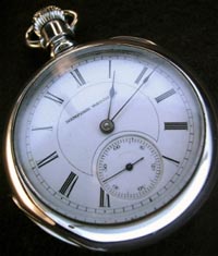 1880s Hampden open face pocket watch stem wind, lever set